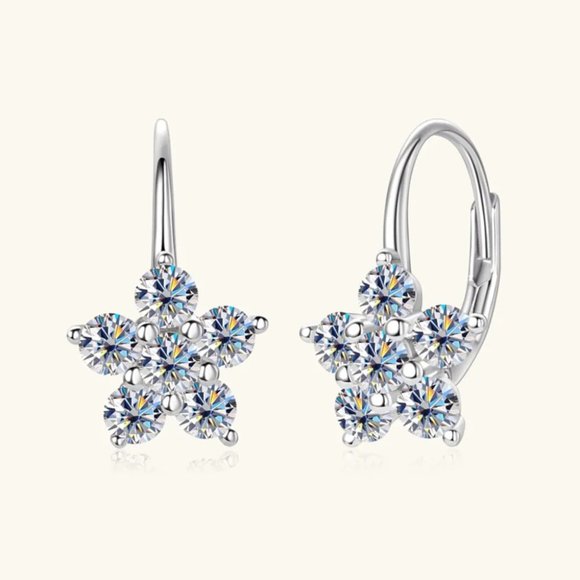 1.2 Carat 925 Sterling Silver Moissanite Flower Huggie Earrings - Picture 8 of 10